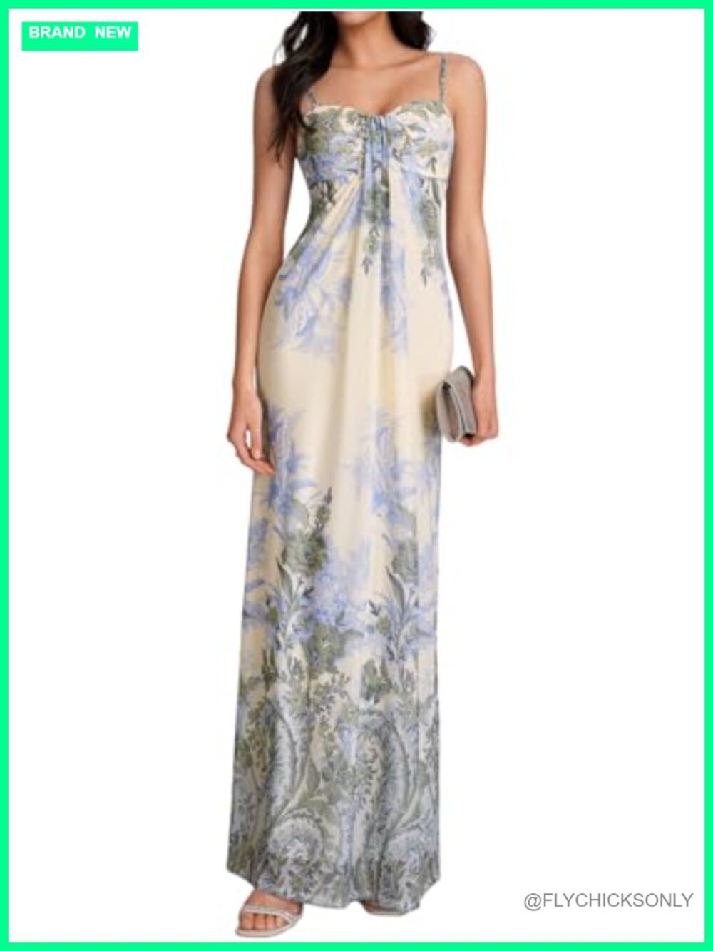 KUTUMAI Women's Floral Maxi Bodycon Dress Spaghetti Strap Beach Wedding Guest